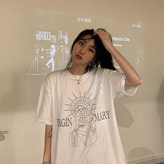Short-sleeve Virgin Mary Print T-shirt