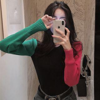 Long-sleeve Paneled Knit Top As Shown In Figure - One Size