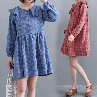 Collared Plaid Mini A-line Dress