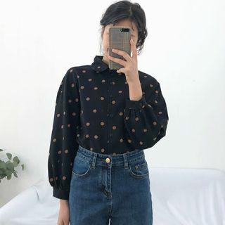 Dot Long-sleeve Loose-fit Blouse