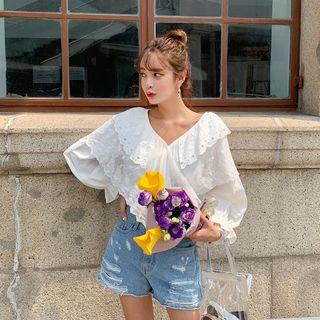 Lace Layered-ruffle Top Ivory - One Size