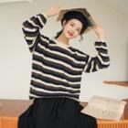 Crewneck Striped Sweater / High Waist Wide Leg Pants