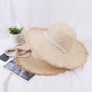 Lace Trim Straw Sun Hat A27205 - Flaxen - One Size