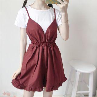 Set: Short-sleeve T-shirt + Suspender Jumper Shorts