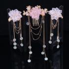 Set Of 3: Rhinestone Flower Fringe Hair Comb + Hair Clip