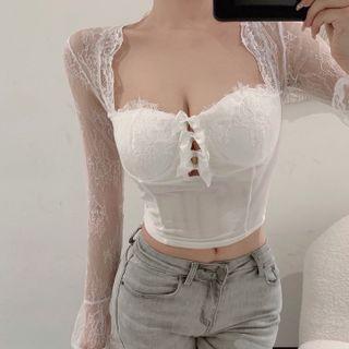 Lace Mesh Bell-sleeve Top