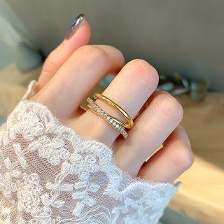 Rhinestone 925 Sterling Silver Open Ring J1054 - As Shown In Figure - One Size