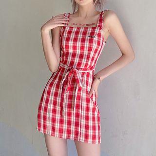 Wide Strap Plaid Mini A-line Dress