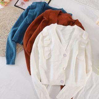 V-neck Ruffle Long-sleeve Knit Jacket