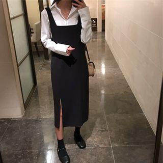 Square-neck Sleeveless Slit Dress