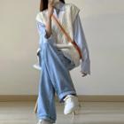 Long-sleeve Blue Shirt / Jacquard Vest / Loose-fit Shift Jeans