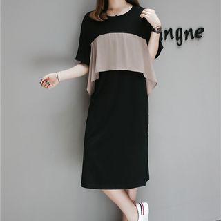 Color Block Short-sleeve Midi T-shirt Dress