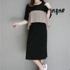 Color Block Short-sleeve Midi T-shirt Dress