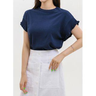 Cap-sleeve Frill-cuff Knit Top