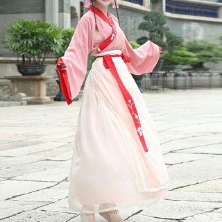 Set: Long-sleeve Hanfu Top + Midi Skirt
