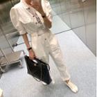 Balloon-sleeve Belted Shirt Jumpsuit