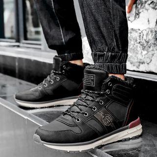 Fleece-lined Faux Leather Sneakers