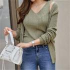 Set: V-neck Cable-knit Cardigan + Tank Top