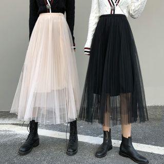 Midi Accordion Pleat A-line Mesh Skirt
