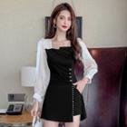 Set: Long-sleeve Embellished Mini Sheath Dress + Shorts