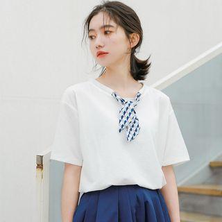Short-sleeve Bow Accent T-shirt White - One Size