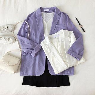 Plain Button Long-sleeve Blazer