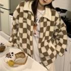Fleece Check Zip Jacket Khaki & Beige - One Size