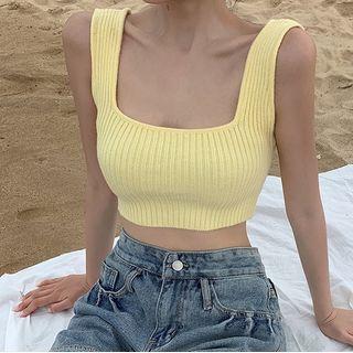 Cropped Knit Tank Top Yellow - One Size