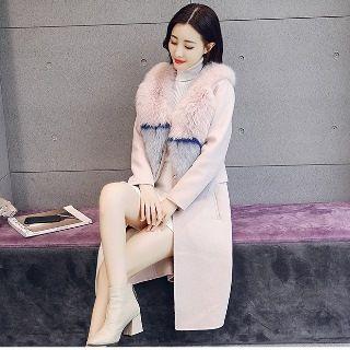 Set: Single-breast Long Vest + Fleece-collar Jacket