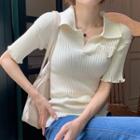 Polo Short-sleeve V-neck Plain Knit Top