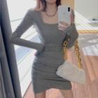 Long-sleeve Square-neck Mini T-shirt Dress