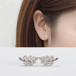 925 Sterling Silver Rhinestone Leaf Earring S925 Silver - Leaf - One Size
