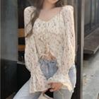 Floral Tie-strap Cropped Blouse White - One Size