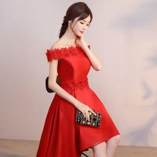 Crochet Trim Off Shoulder Short Sleeve Dip Back Dress