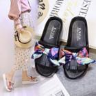 Bow-accent Fringed Faux Leather Slide Sandals