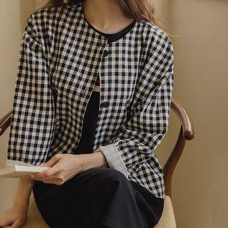Round-neck Gingham Jacket