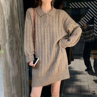 Polo-neck Mini Sweater Dress