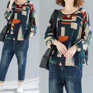 Long-sleeve Printed T-shirt Dark Green - One Size