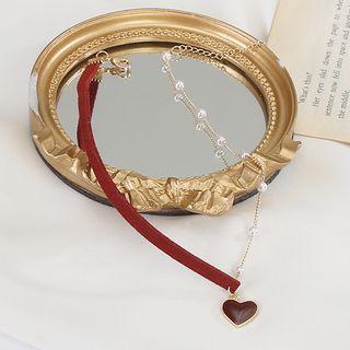 Heart Choker Ac0517 - Red & Silver - One Size