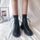 Faux Leather Lace-up Paneled Short Boots