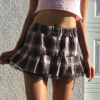 Lace Panel Plaid Mini Skirt