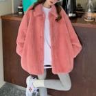 Collared Fleece Jacket Pink - One Size