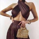Set: Halter-neck Crop Top + Wide Leg Pants