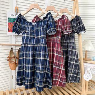 Ruffle-trim Plaid Mini Dress