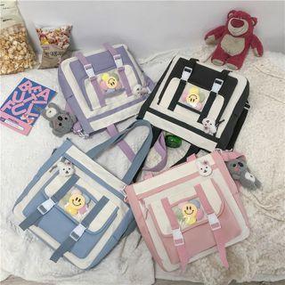 Pvc Panel Buckled Nylon Messenger Bag
