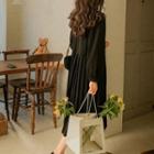 Contrast-collar Pleated Long Dress Black - One Size