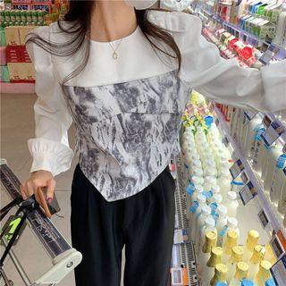 Long-sleeve Asymmetrical Tie-dye Blouse