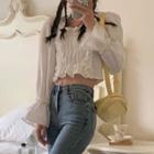 Shirred Ruffled Blouse / Cropped Boot-cut Jeans