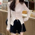 Long-sleeve Drawstring Front-slit T-shirt