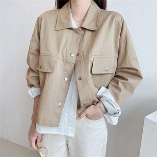 Long-sleeve Polo-collar Plain Jacket